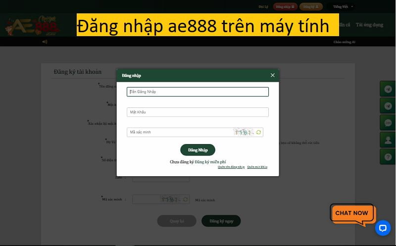 Đăng nhập AE888 trên máy tính